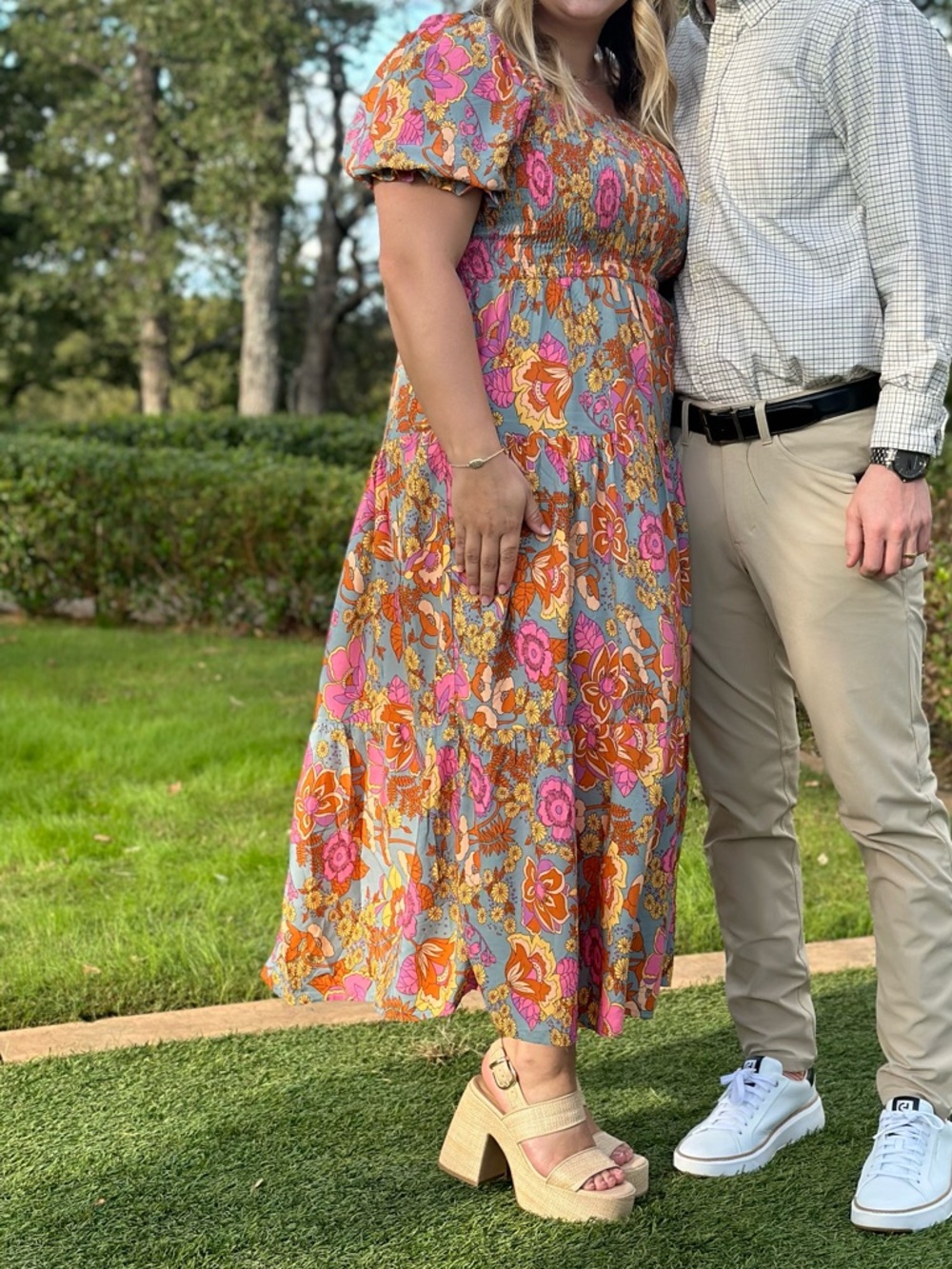 Floral Pink and Orange Smocked Maxi Dress